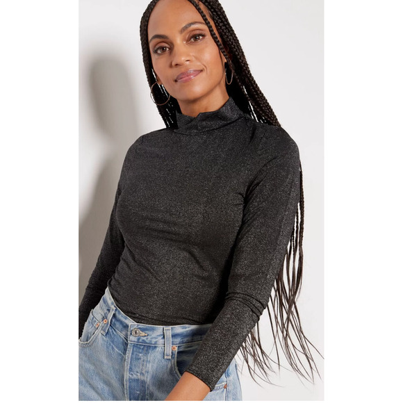 EVEREVE NWT Robbie Lurex Metallic Gray Turtleneck Blouse // S - Picture 11 of 11